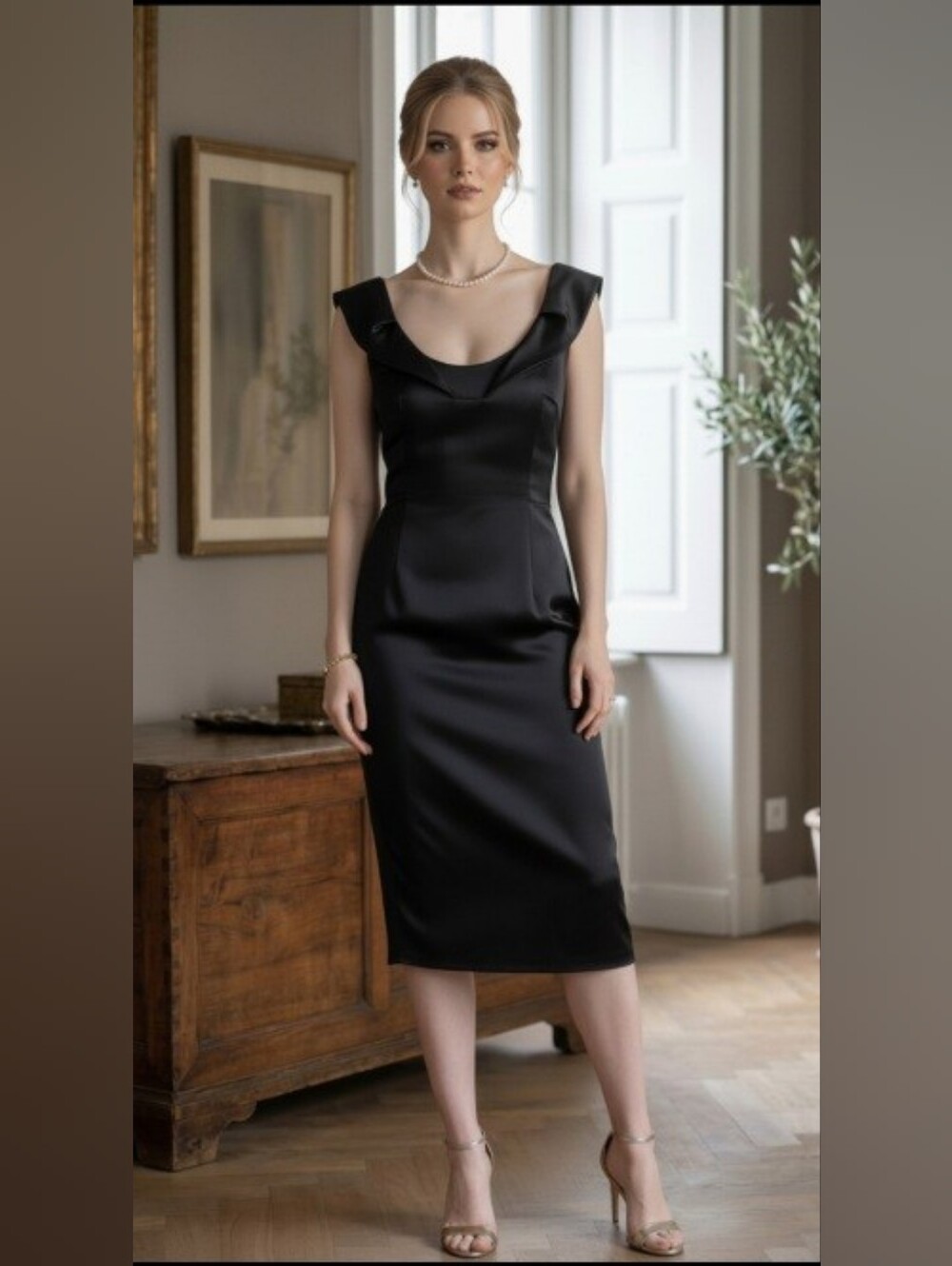 VALENTINO Beautiful Black Silk Satin Dress W/ Deep V At Back - US 8 -
